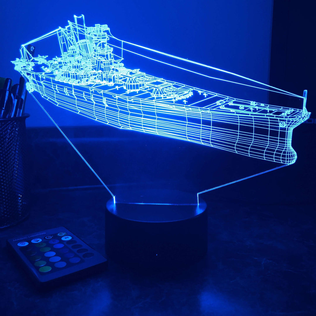 IJN Battleship Yamato - 3D Optical Illusion Lamp - carve-craftworks-llc