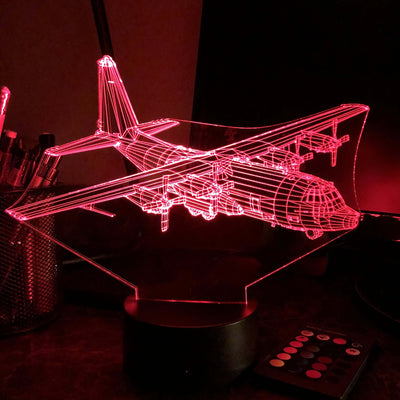 Military C-130 Transport Plane - 3D Optical Illusion Lamp - carve-craftworks-llc