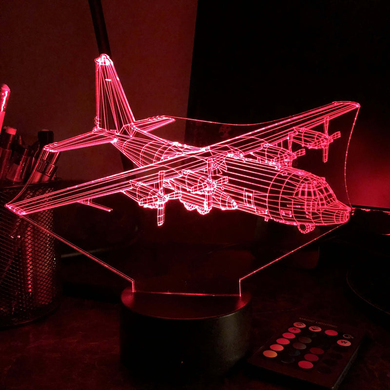 Military C-130 Transport Plane - 3D Optical Illusion Lamp - carve-craftworks-llc