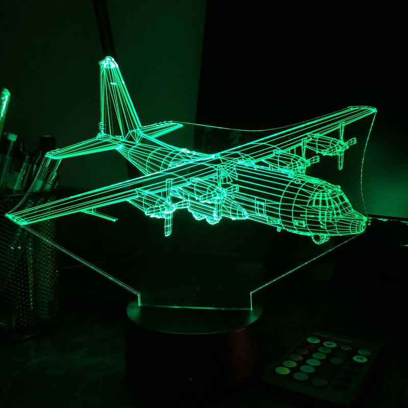 Military C-130 Transport Plane - 3D Optical Illusion Lamp - carve-craftworks-llc