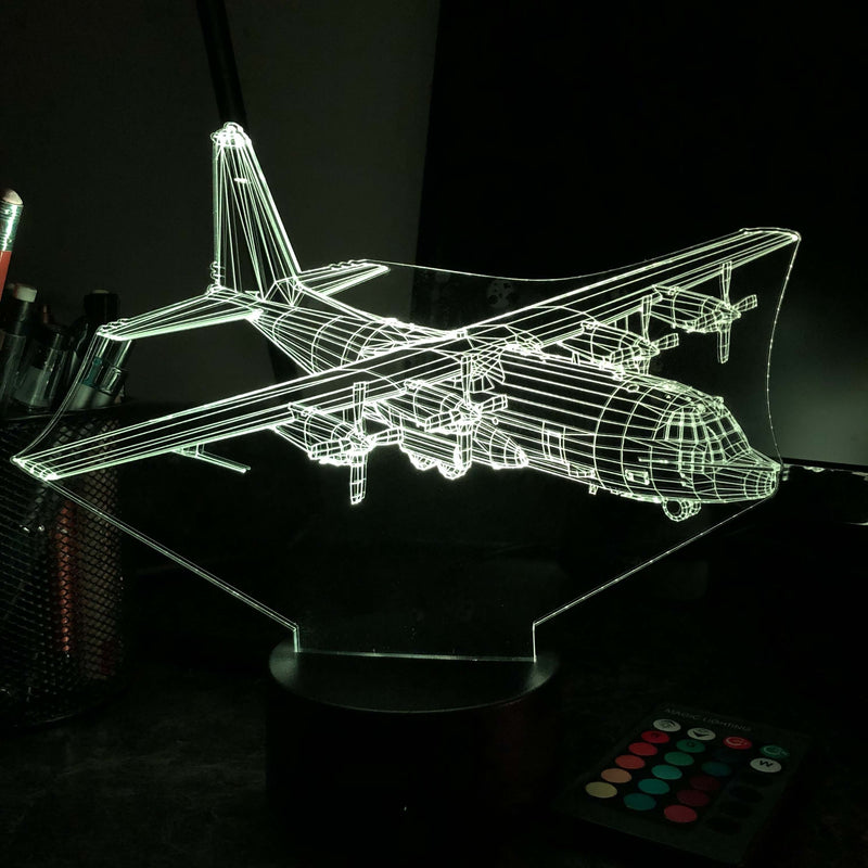 Military C-130 Transport Plane - 3D Optical Illusion Lamp - carve-craftworks-llc