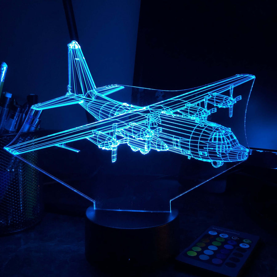 Military C-130 Transport Plane - 3D Optical Illusion Lamp - carve-craftworks-llc