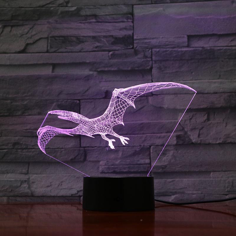 Pterodactyl Dinosaur - 3D Optical Illusion Lamp - carve-craftworks-llc