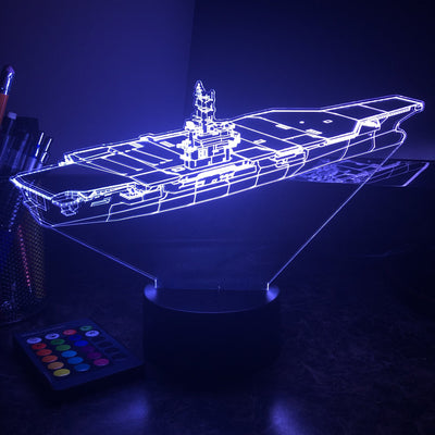 USN Aircraft Carrier - 3D Optical Illusion Lamp - carve-craftworks-llc