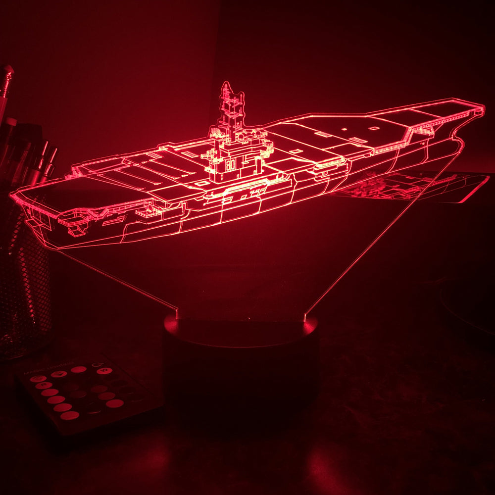 USN Aircraft Carrier - 3D Optical Illusion Lamp - carve-craftworks-llc