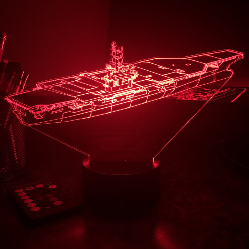 USN Aircraft Carrier - 3D Optical Illusion Lamp - carve-craftworks-llc