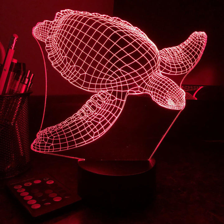 Seaturtle - Animal - 3D Optical Illusion Lamp - carve-craftworks-llc