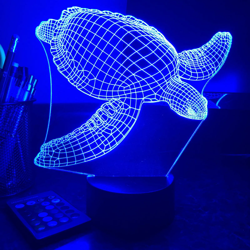 Seaturtle - Animal - 3D Optical Illusion Lamp - carve-craftworks-llc