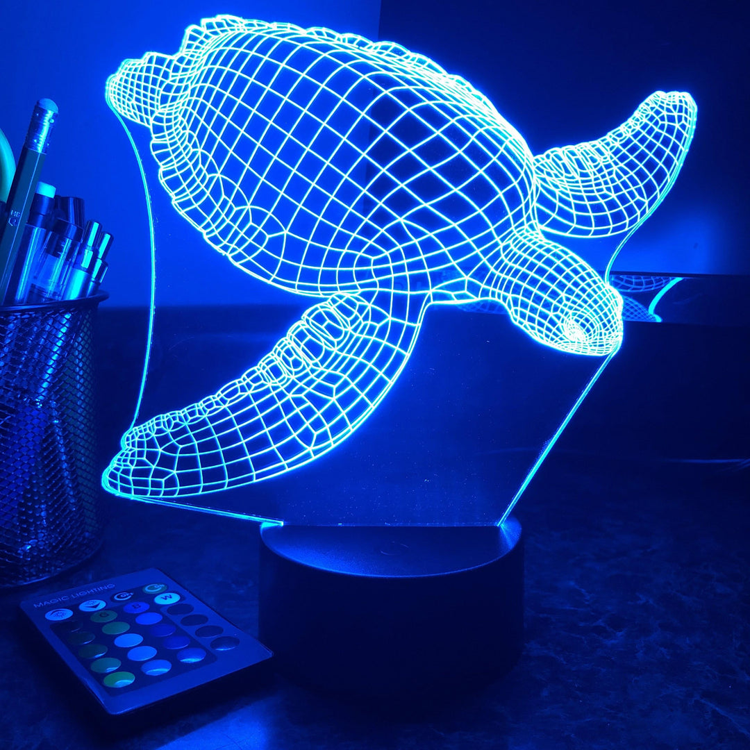 Seaturtle - Animal - 3D Optical Illusion Lamp - carve-craftworks-llc