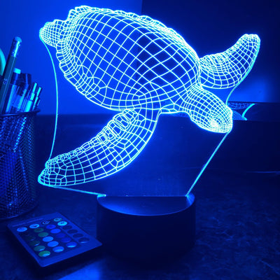 Seaturtle - Animal - 3D Optical Illusion Lamp - carve-craftworks-llc