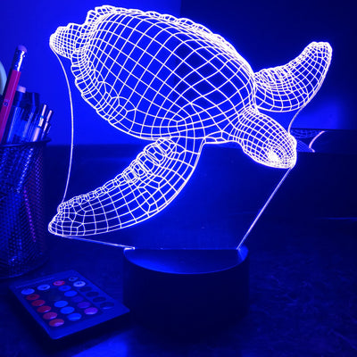 Seaturtle - Animal - 3D Optical Illusion Lamp - carve-craftworks-llc