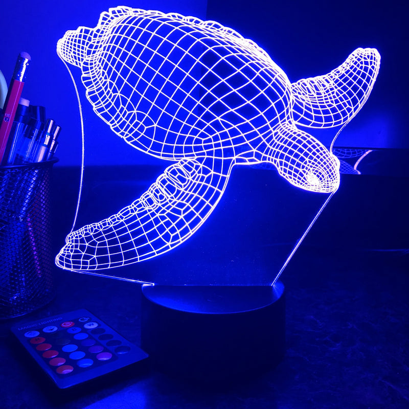 Seaturtle - Animal - 3D Optical Illusion Lamp - carve-craftworks-llc