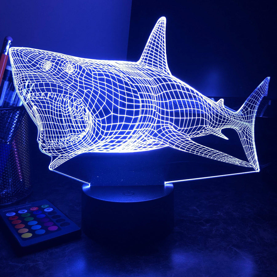 Great White Shark - Animal - 3D Optical Illusion Lamp - carve-craftworks-llc