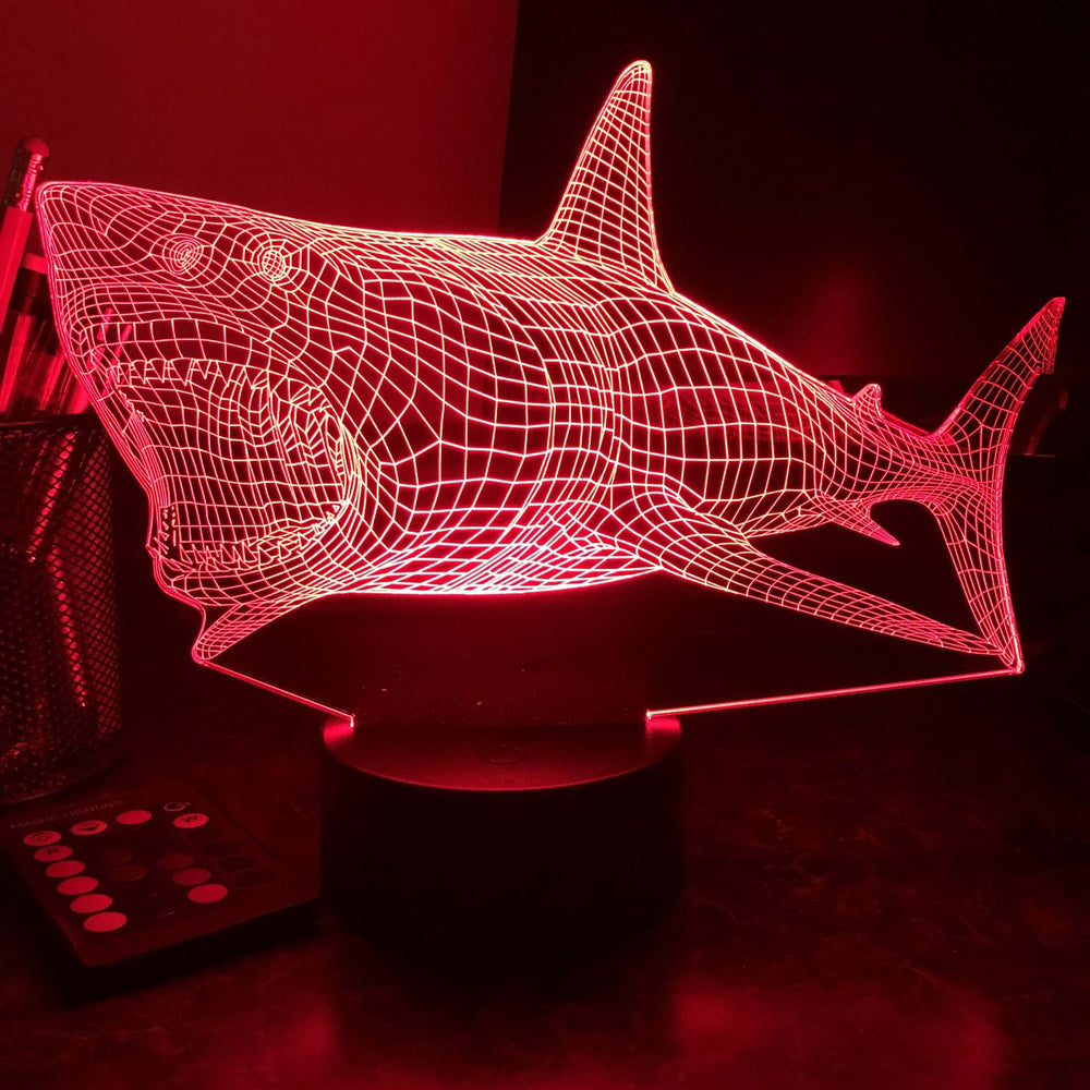 Great White Shark - Animal - 3D Optical Illusion Lamp - carve-craftworks-llc