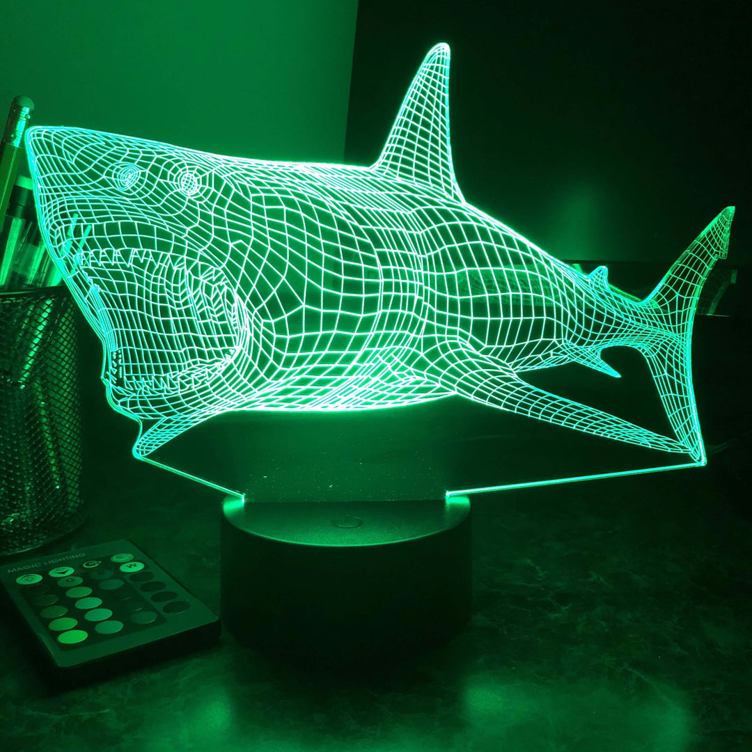 Great White Shark - Animal - 3D Optical Illusion Lamp - carve-craftworks-llc