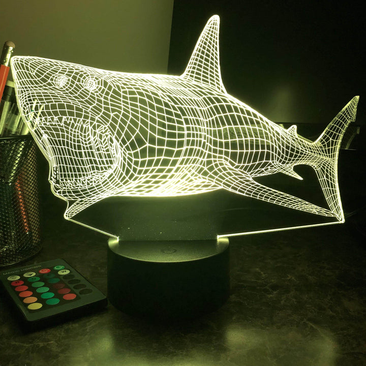 Great White Shark - Animal - 3D Optical Illusion Lamp - carve-craftworks-llc