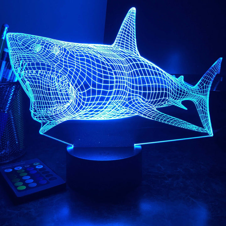 Great White Shark - Animal - 3D Optical Illusion Lamp - carve-craftworks-llc