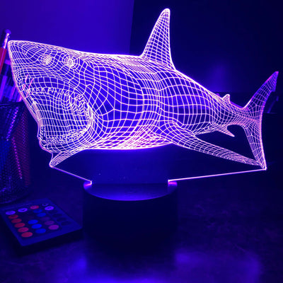 Great White Shark - Animal - 3D Optical Illusion Lamp - carve-craftworks-llc