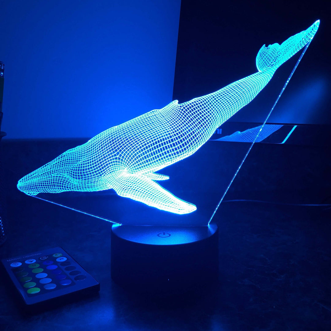 Blue Whale - Animal - 3D Optical Illusion Lamp - carve-craftworks-llc