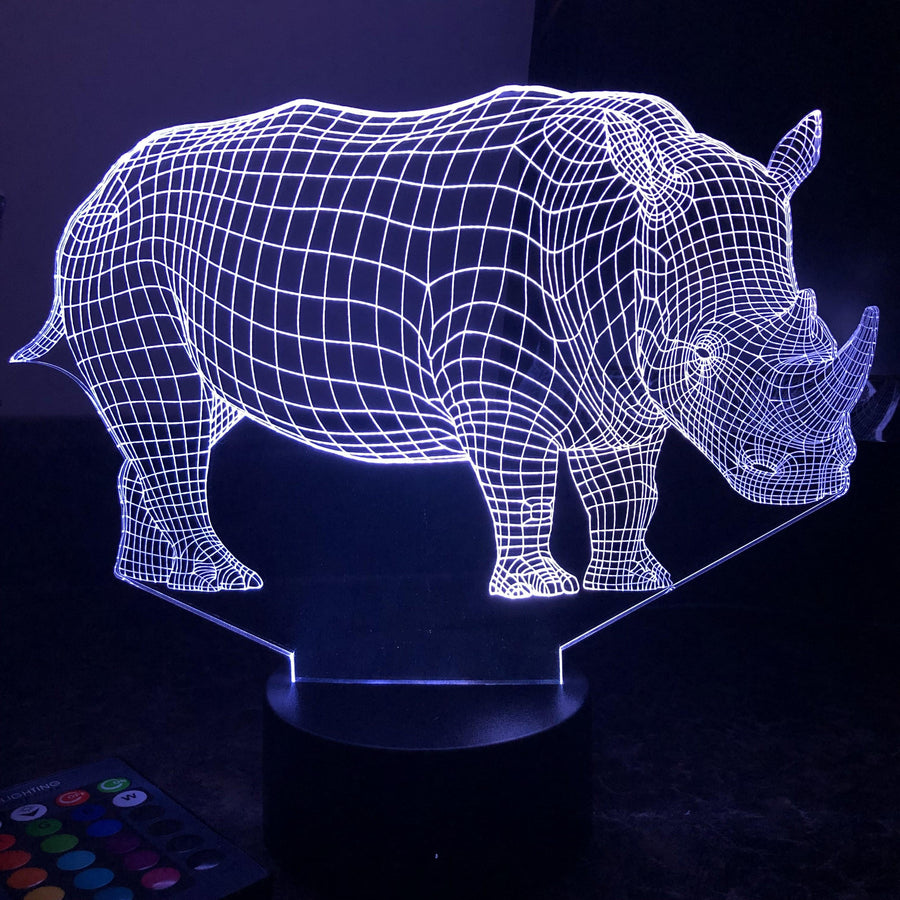Rhinoceros - Animal - 3D Optical Illusion Lamp - carve-craftworks-llc
