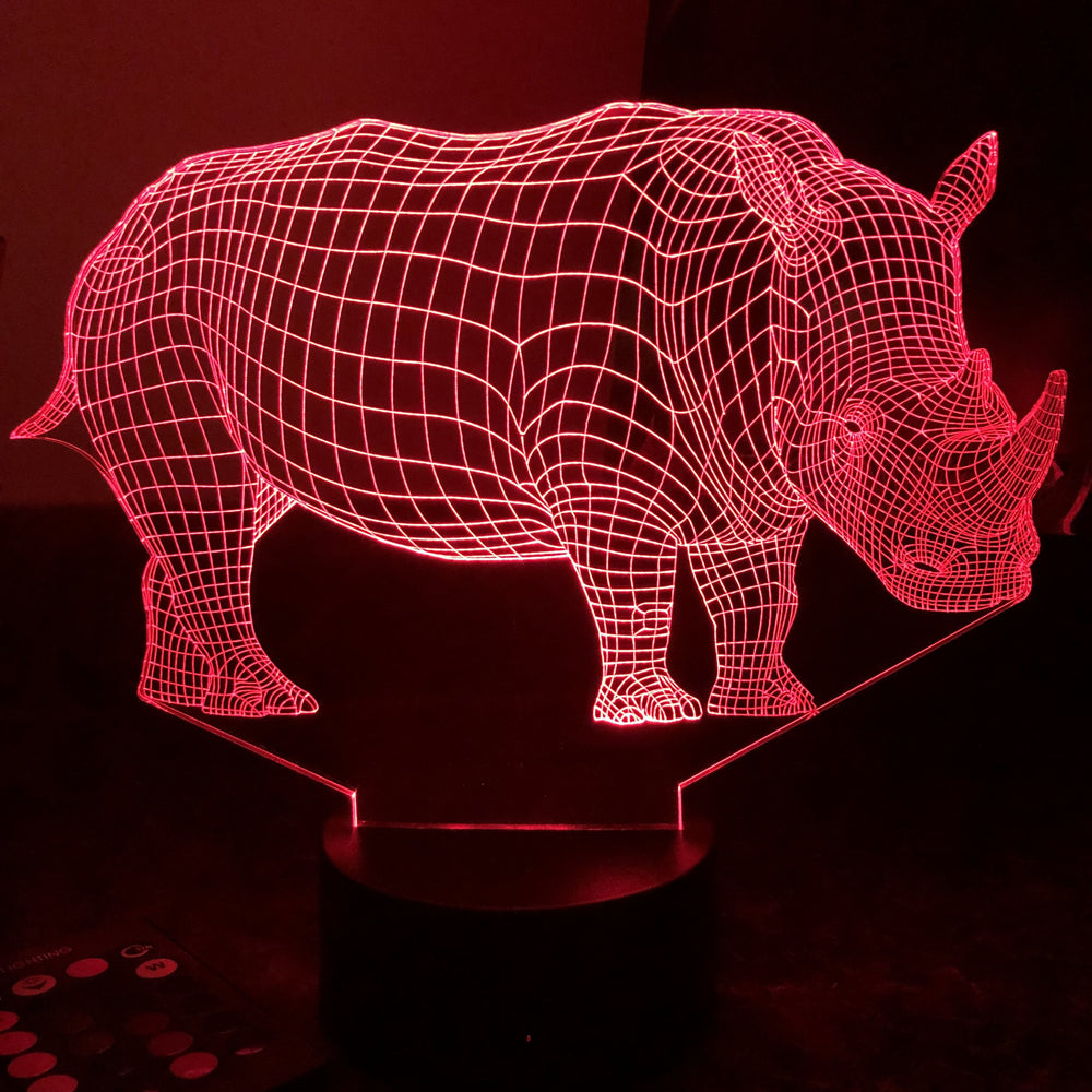 Rhinoceros - Animal - 3D Optical Illusion Lamp - carve-craftworks-llc