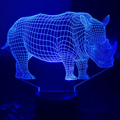 Rhinoceros - Animal - 3D Optical Illusion Lamp - carve-craftworks-llc