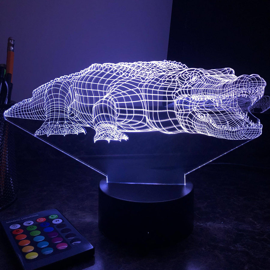 Alligator - Animal - 3D Optical Illusion Lamp - carve-craftworks-llc