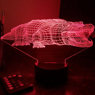 Alligator - Animal - 3D Optical Illusion Lamp - carve-craftworks-llc