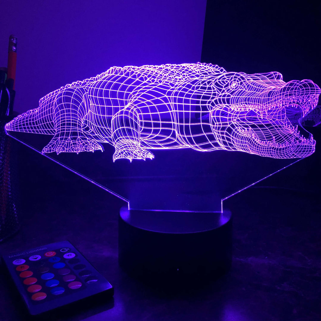 Alligator - Animal - 3D Optical Illusion Lamp - carve-craftworks-llc
