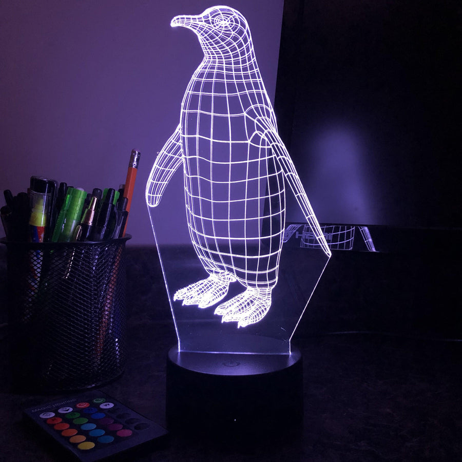 Penguin - Animal - 3D Optical Illusion Lamp - carve-craftworks-llc