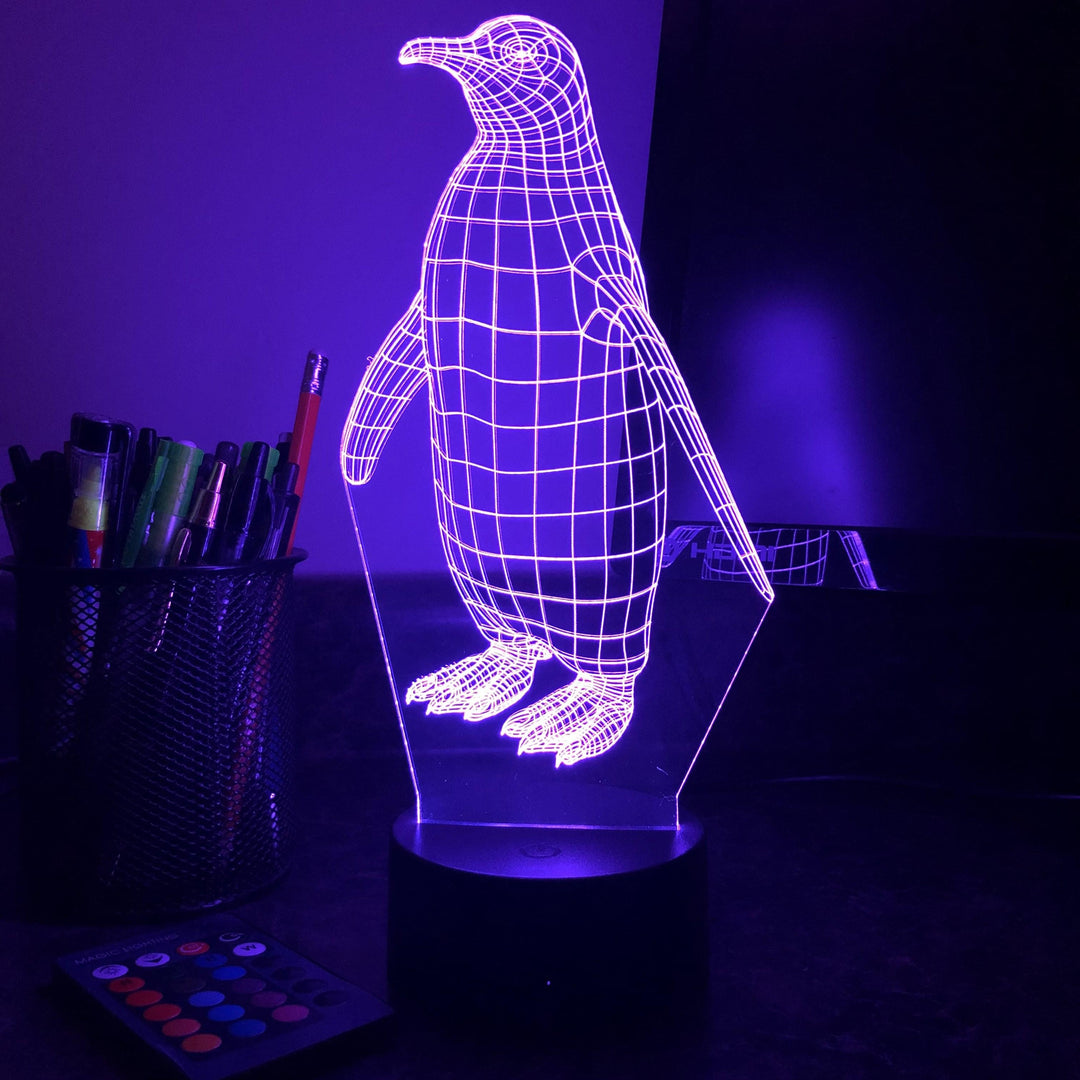 Penguin - Animal - 3D Optical Illusion Lamp - carve-craftworks-llc