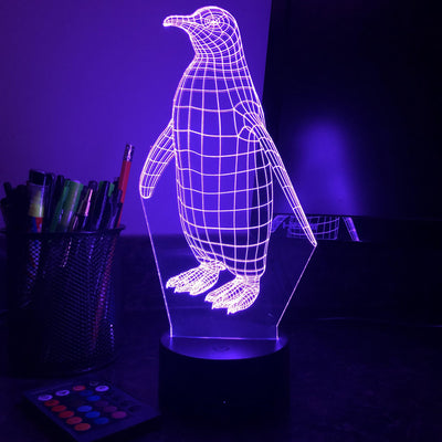 Penguin - Animal - 3D Optical Illusion Lamp - carve-craftworks-llc