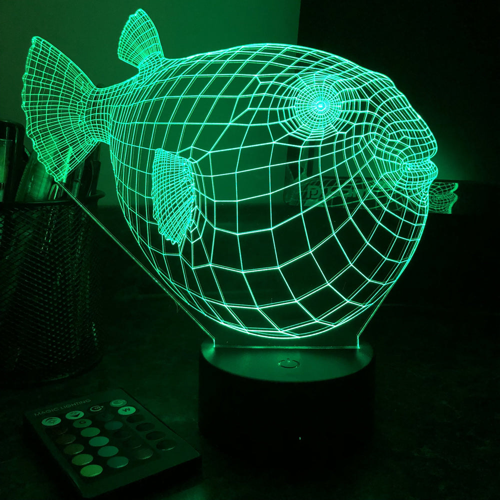 Puffer Fish - Animal - 3D Optical Illusion Lamp - carve-craftworks-llc