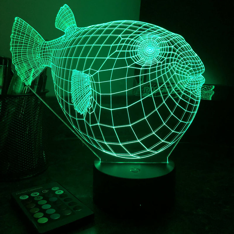 Puffer Fish - Animal - 3D Optical Illusion Lamp - carve-craftworks-llc