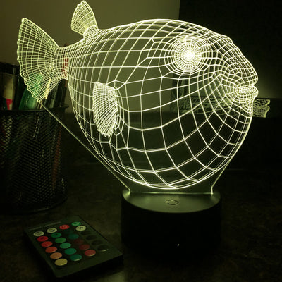 Puffer Fish - Animal - 3D Optical Illusion Lamp - carve-craftworks-llc