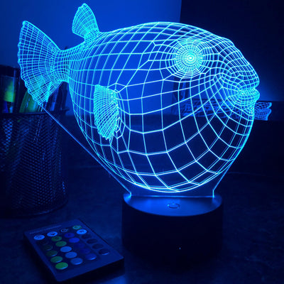 Puffer Fish - Animal - 3D Optical Illusion Lamp - carve-craftworks-llc