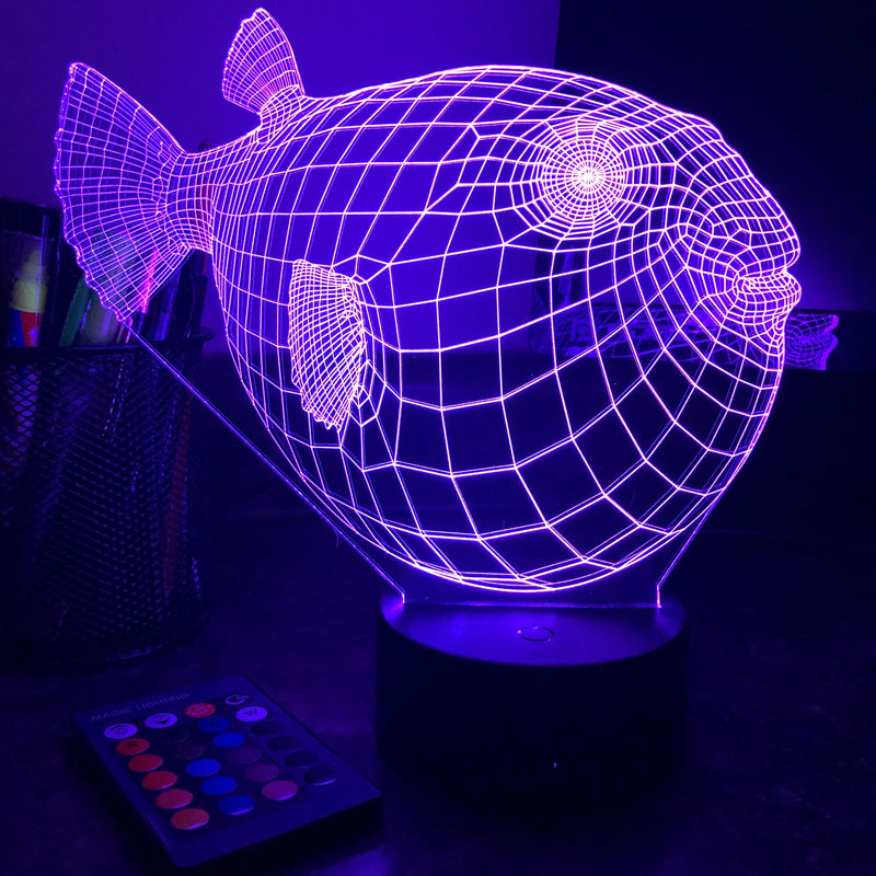 Puffer Fish - Animal - 3D Optical Illusion Lamp - carve-craftworks-llc