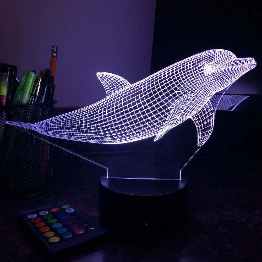 Dolphin - Animal - 3D Optical Illusion Lamp - carve-craftworks-llc