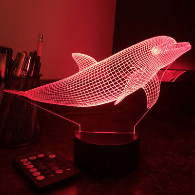 Dolphin - Animal - 3D Optical Illusion Lamp - carve-craftworks-llc