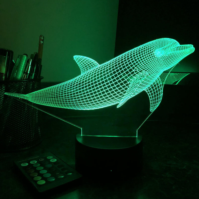 Dolphin - Animal - 3D Optical Illusion Lamp - carve-craftworks-llc