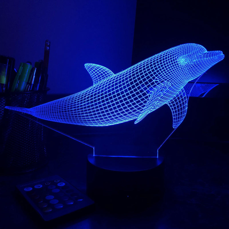 Dolphin - Animal - 3D Optical Illusion Lamp - carve-craftworks-llc