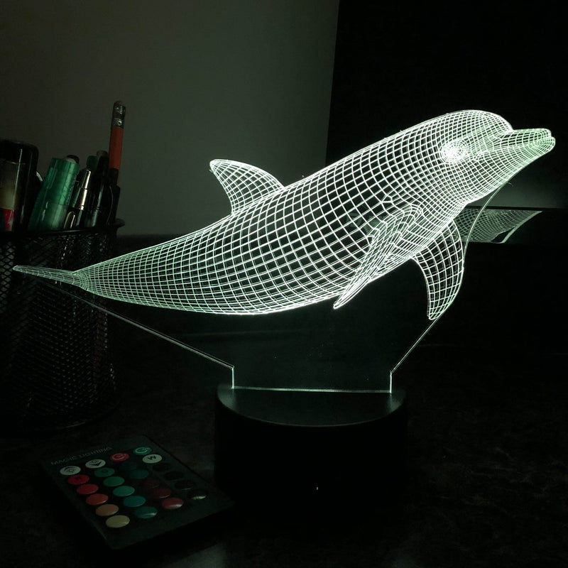 Dolphin - Animal - 3D Optical Illusion Lamp - carve-craftworks-llc