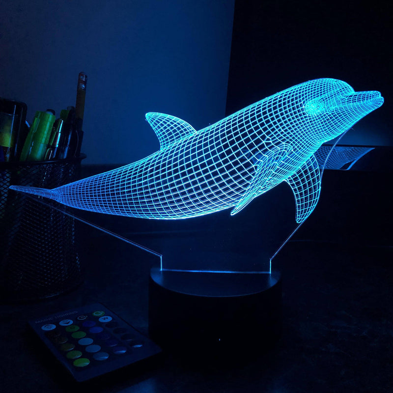Dolphin - Animal - 3D Optical Illusion Lamp - carve-craftworks-llc