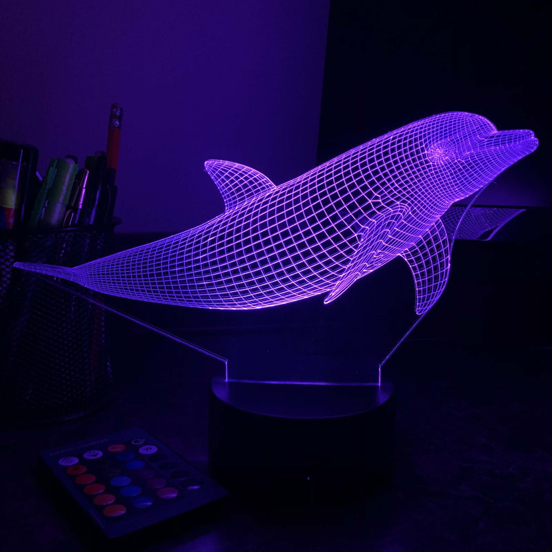 Dolphin - Animal - 3D Optical Illusion Lamp - carve-craftworks-llc
