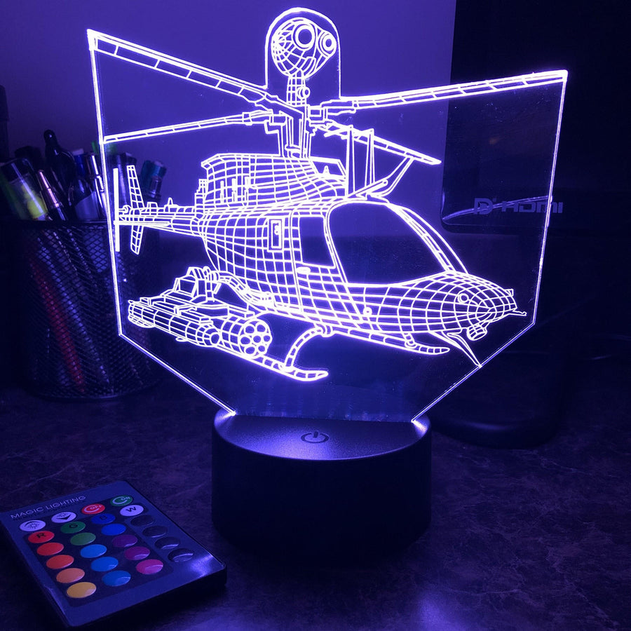OH-58 Kiowa Helicopter - 3D Optical Illusion Lamp - carve-craftworks-llc