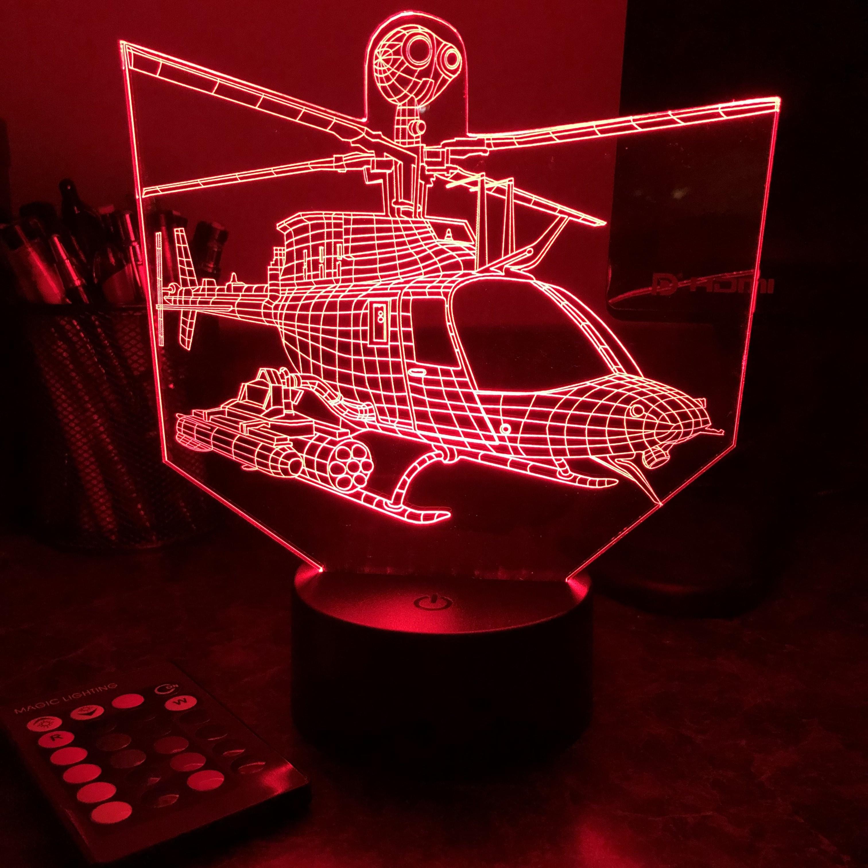 OH-58 Kiowa Helicopter - 3D Optical Illusion Lamp – Carve