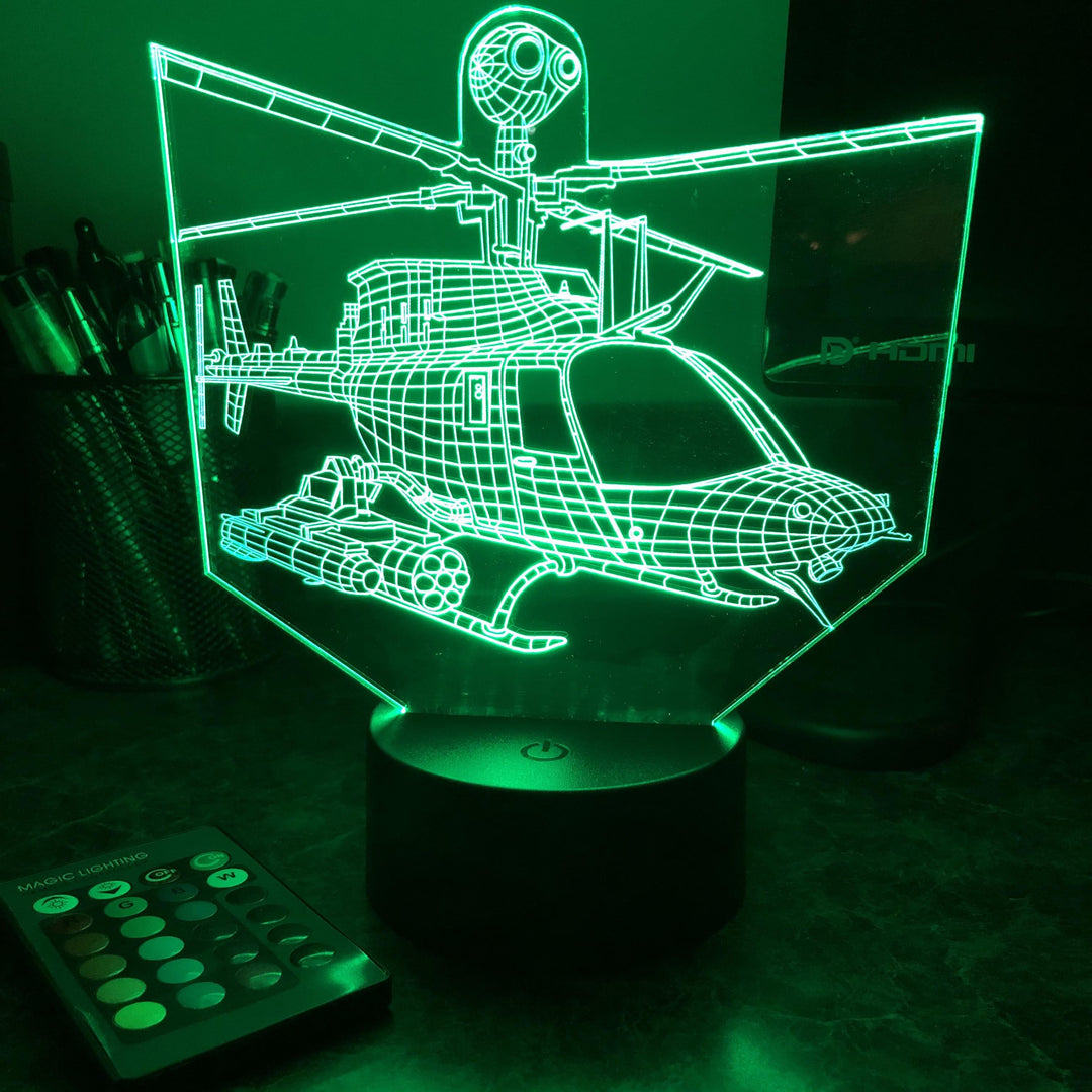 OH-58 Kiowa Helicopter - 3D Optical Illusion Lamp - carve-craftworks-llc
