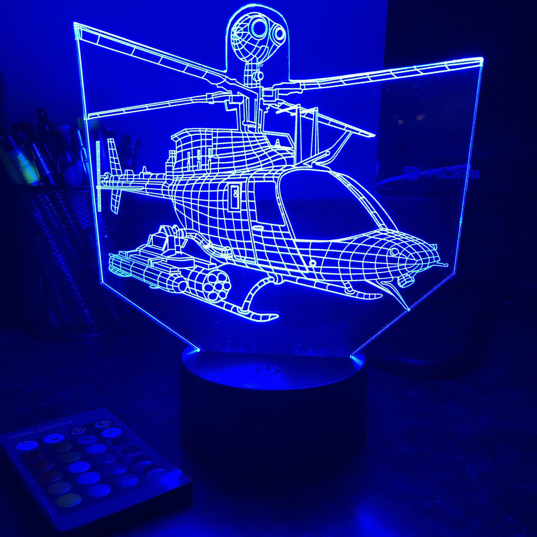 OH-58 Kiowa Helicopter - 3D Optical Illusion Lamp - carve-craftworks-llc