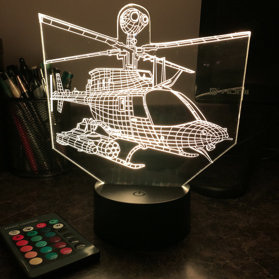 OH-58 Kiowa Helicopter - 3D Optical Illusion Lamp - carve-craftworks-llc