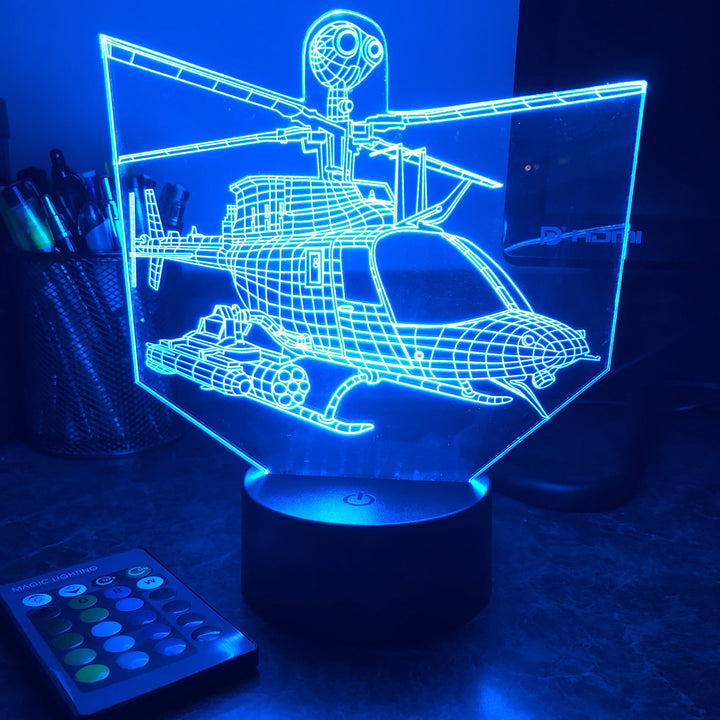 OH-58 Kiowa Helicopter - 3D Optical Illusion Lamp - carve-craftworks-llc